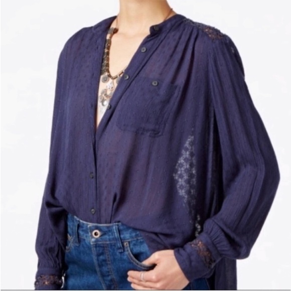 Free People The Best Button Down Crochet Lace Top - Picture 3 of 12